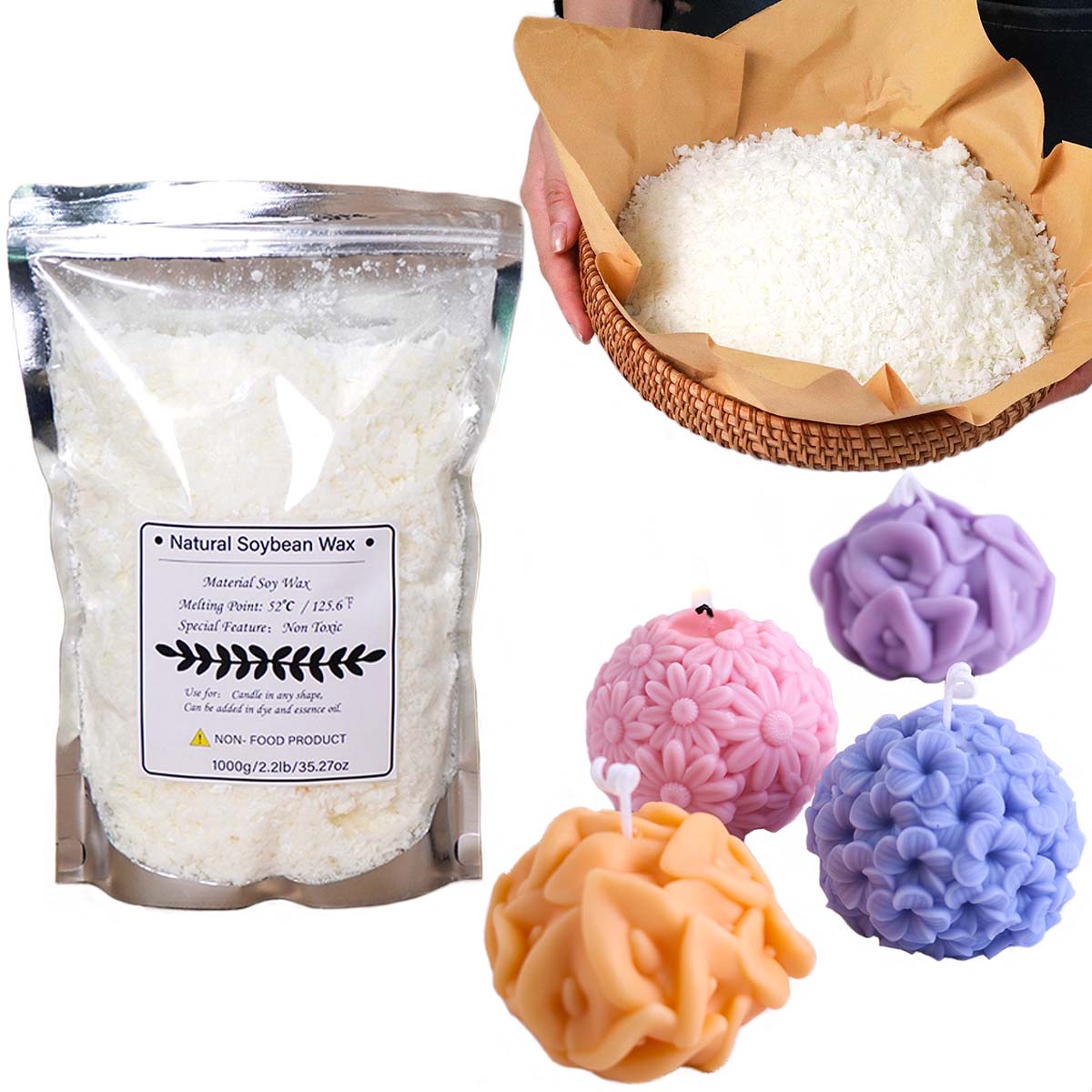 Candle Making Kit - 100/250/500/1000 جرام شمع الصويا الطبيعي تقشر